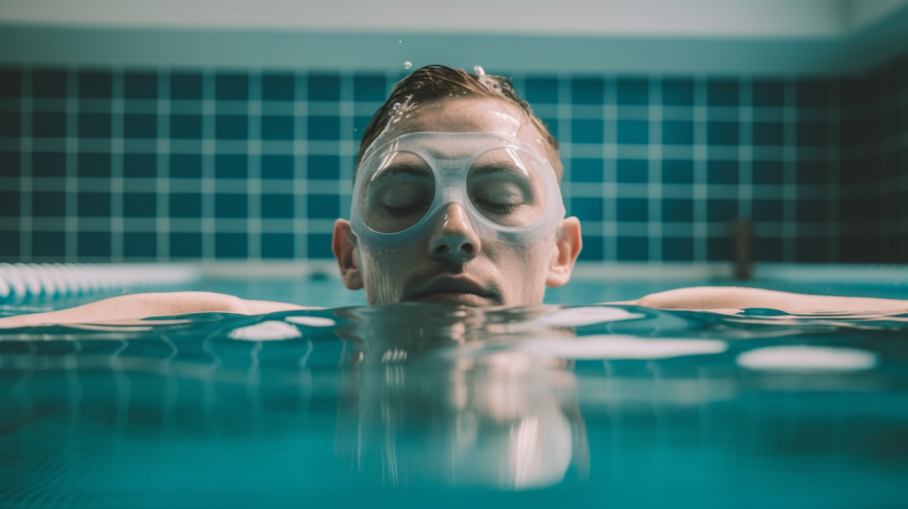 A swimmer practicing proper breathing technique in a pool